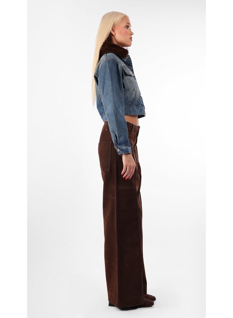 كيفيلي جاكيت جينز قصير بياقة فرو صناعي - Image 4